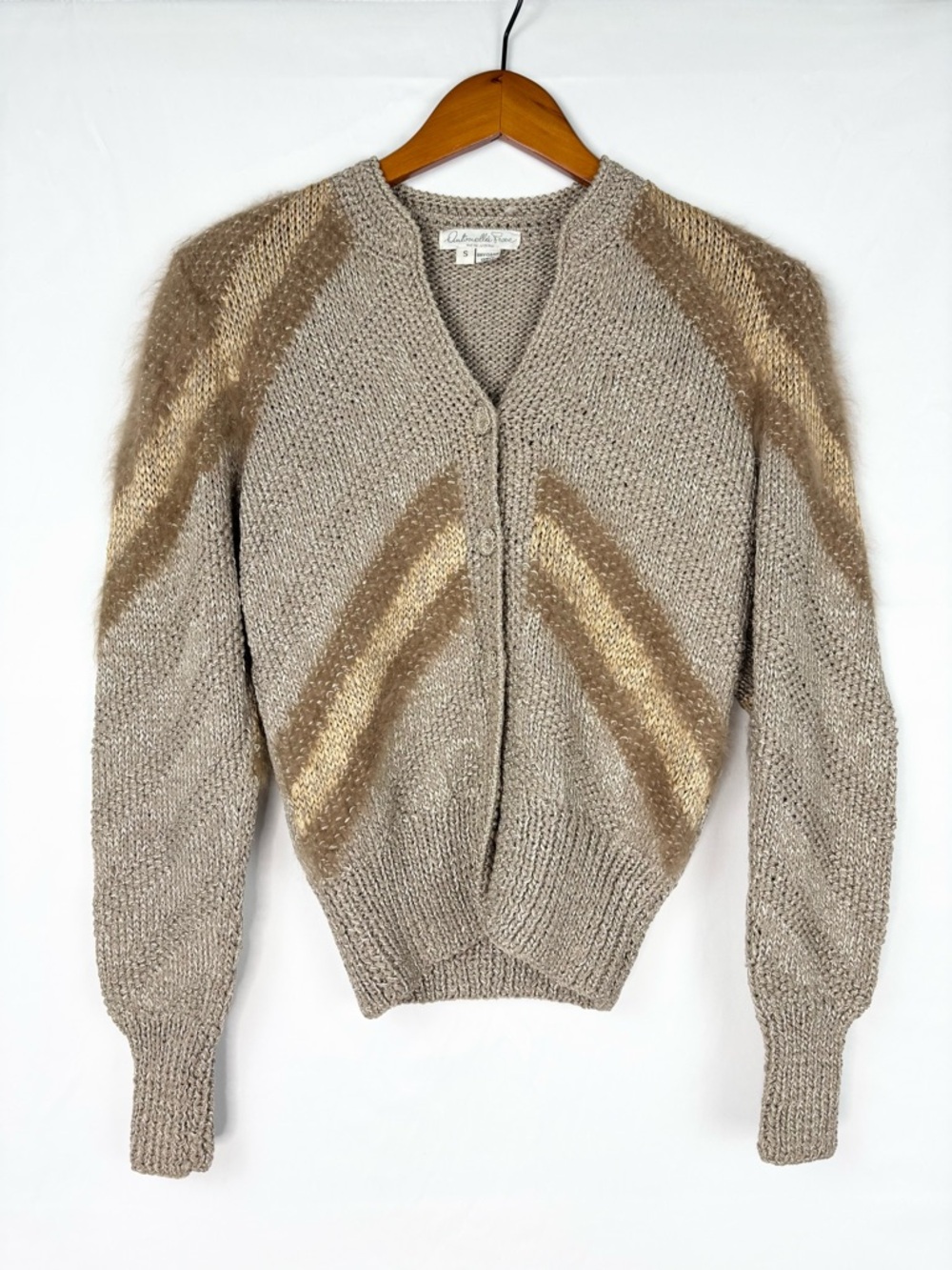 Vintage Antonella Preve Knit Button‎ Up V Neck Cardigan Brown Tan Size S